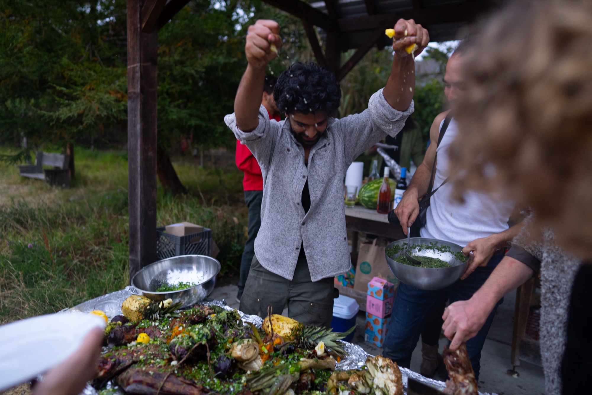 Akshay cooking outdoors